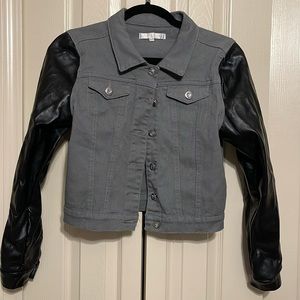 Black and grey crop Jean jacket with gem buttons